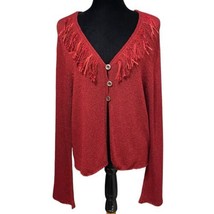 J Jill Red Silk Linen Blend Fringe Artsy Lagenlook Cardigan Sweater Size... - $29.99