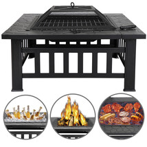 32&quot; Square Metal Fire Pit Garden Backyard Stove Firepit Brazier Outdoor ... - £87.92 GBP