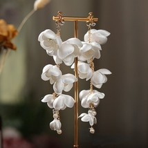 French satin lily of the valley beaded tassel earrings bridal white gauze dress  - £12.12 GBP
