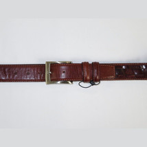 Men Genuine Leather Belt PIERO ROSSI Turkey Soft Full Grain Stitched #137 Cognac image 2