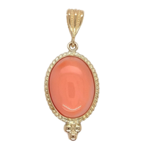 14k Yellow Gold Natural 3.77 Carat Oval Genuine Natural Coral Pendant (#... - $400.95