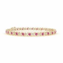 ANGARA Pink Sapphire and Diamond Tennis Bracelet in 14k Solid Gold (AAA, 2.5MM) - £1,735.94 GBP