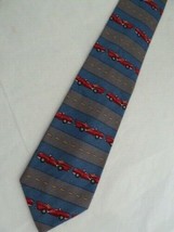 Life In The Fast Lane 100% Cotton Blue w Red Cars Mens Necktie Tie Rooster USA - £15.81 GBP