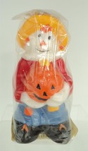 Vintage 80s Halloween Scarecrow Holding a Jack-O-Lantern Pumpkin Candle - 4.5&quot; - £11.59 GBP