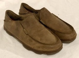 OluKai Moloa Mens Leather Loafers Size 11.5 Brown Ray Toffee Slip On Shoes - £31.60 GBP