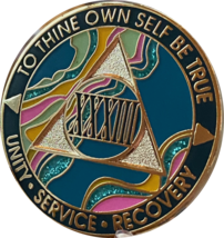 33 Year AA Medallion Elegant Marble Tahiti Teal Blue Pink Sobriety Chip - £12.60 GBP