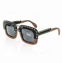 PRADA 26R RAW Nut Canaletto Black Leather Wood Sunglasses Square PR26RS Unisex - £381.05 GBP
