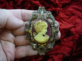 (CM14-52) PLAIN WOMAN burgundy + white CAMEO Pin Pendant Jewelry brooch necklace - £26.28 GBP