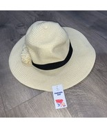 Panama Style Sun Hat W/ Brim Natural Straw Color Beach Summer Hat W/Blac... - £5.35 GBP