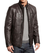 Mens Leather Jacket Stylish SlimFit Genuine Lambskin Motorcycle Bomber B... - $117.50