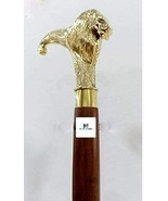 Brass Walking Stick Solid Vintage Designer Lion Head Wooden Cane Antique... - €76,93 EUR