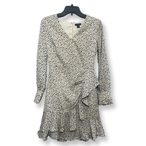 Halogen Womens Faux Wrap Dress Beige Black Speckled Long Sleeve Ruffle XS New - £22.88 GBP