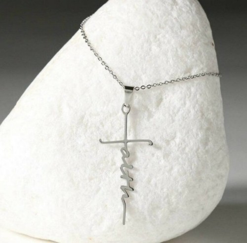 Stainless Steel ~ "Faith" ~ Cross Pendant Necklace ~ 18" Chain ~ 2" Extender Item image 2
