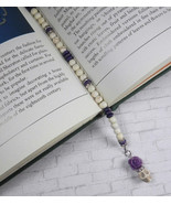 Skull Rose Beaded Thong Bookmark Howlite Rhinestone Handmade White Purpl... - $18.80