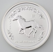 2002 Lunaire Année De Le Cheval Australien 1/2 .5 Demi Once 999 Argent B... - $2,053.17 MXN