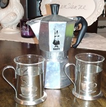Bialetti Moka Express Stovetop Espresso Coffee Maker w/ 2 Metal &amp; Glass Cups - £39.95 GBP