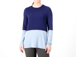 Cuddl Duds Softwear with Stretch Long Sleeve Top- Navy/Cloud Blue, XS #A517682 - £17.58 GBP