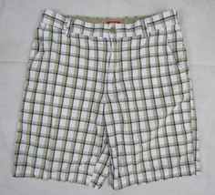 IZOD Flat Front Beige Plaid Shorts Men&#39;s W32&quot; Inseam 9.5&quot; 100% Cotton - £15.46 GBP