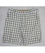 IZOD Flat Front Beige Plaid Shorts Men&#39;s W32&quot; Inseam 9.5&quot; 100% Cotton - £15.80 GBP