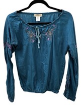 Moon Collection Medium Teal Silk Peasant Bohemian Cottagecore Embroidere... - $25.74