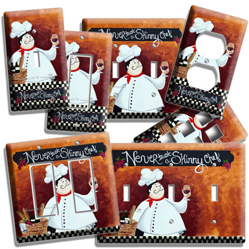 DRUNK FAT  FRENCH CHEF LIGHT SWITCH OUTLET PLATES KITCHEN DINING ROOM HOME DECOR