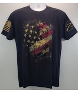 D) Men Grunt Style Faded American Flag Stars Stripes Black T-Shirt Large - €16,94 EUR