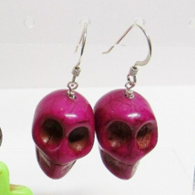 Solid 925 STERLING SILVER Purple Stone Gothic Skull Earrings Halloween Punk - £12.54 GBP