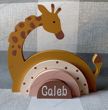 Giraffe rainbow stacker for zoo themed nursery, personalised boys bedroom shelf - £20.25 GBP