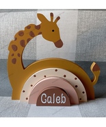 Giraffe rainbow stacker for zoo themed nursery, personalised boys bedroom shelf - £20.20 GBP