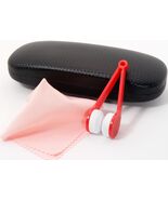 Hard Clam Shell Eyeglasses Glasses Black Case w/ Red Cleaning Cloth &amp; Brush - $10.96 CAD