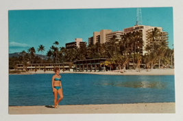 Hilton Hawaiian Village Lagoon Bikini Girl Hawaii HI Koppel Postcard c1960s - $11.99