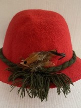 Vintage Womens Tyrol Red Wool Geiger Hat Made in Austria Feathers - £31.16 GBP
