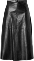 Women Genuine Soft Lambskin Leather Skirt Black A-Line Skirt Casual Form... - £85.86 GBP+