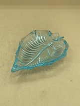 Leaf Shaped Glass Turquoise Ashtray Trinket Holder 5 1/4” - $11.57