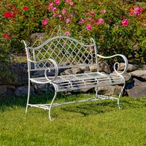 Zaer Ltd. Well Made Metal Garden Bench (Antique White) - £251.59 GBP