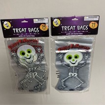 NWT Halloween Treat Candy Bags Skeleton Clear Cellophane - Set of 2 - 50 Total - £7.90 GBP
