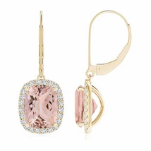 Natural Morganite Drop Earrings with Diamond in 14K Gold (Grade-AAA , 9x7MM) - £1,961.50 GBP