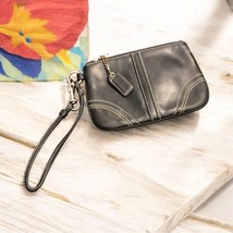 COACH Small Black Soft Smooth Leather Mini Purse Wristlet Bag 6&quot; x 4&quot; vintage - £19.14 GBP