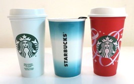 Bundle STARBUCKS Reusable Ceramic and two Plastic Cup Tumbler, Mermaid Design - £15.90 GBP