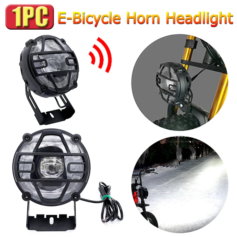 E-Bike 36V 48V Headlights Electric Bicycle Light with Horn Waterproof Bi... - £35.21 GBP+