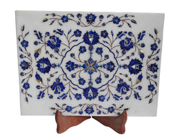 White Makrana Marble Tray Lapis Lazuli Inlay Floral Arts Kitchen Decorat... - £243.58 GBP