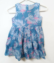 Girls Summer Sleeveless Dress Blue Flamingos Back Zipper Closure Ages 8-9 - £7.49 GBP