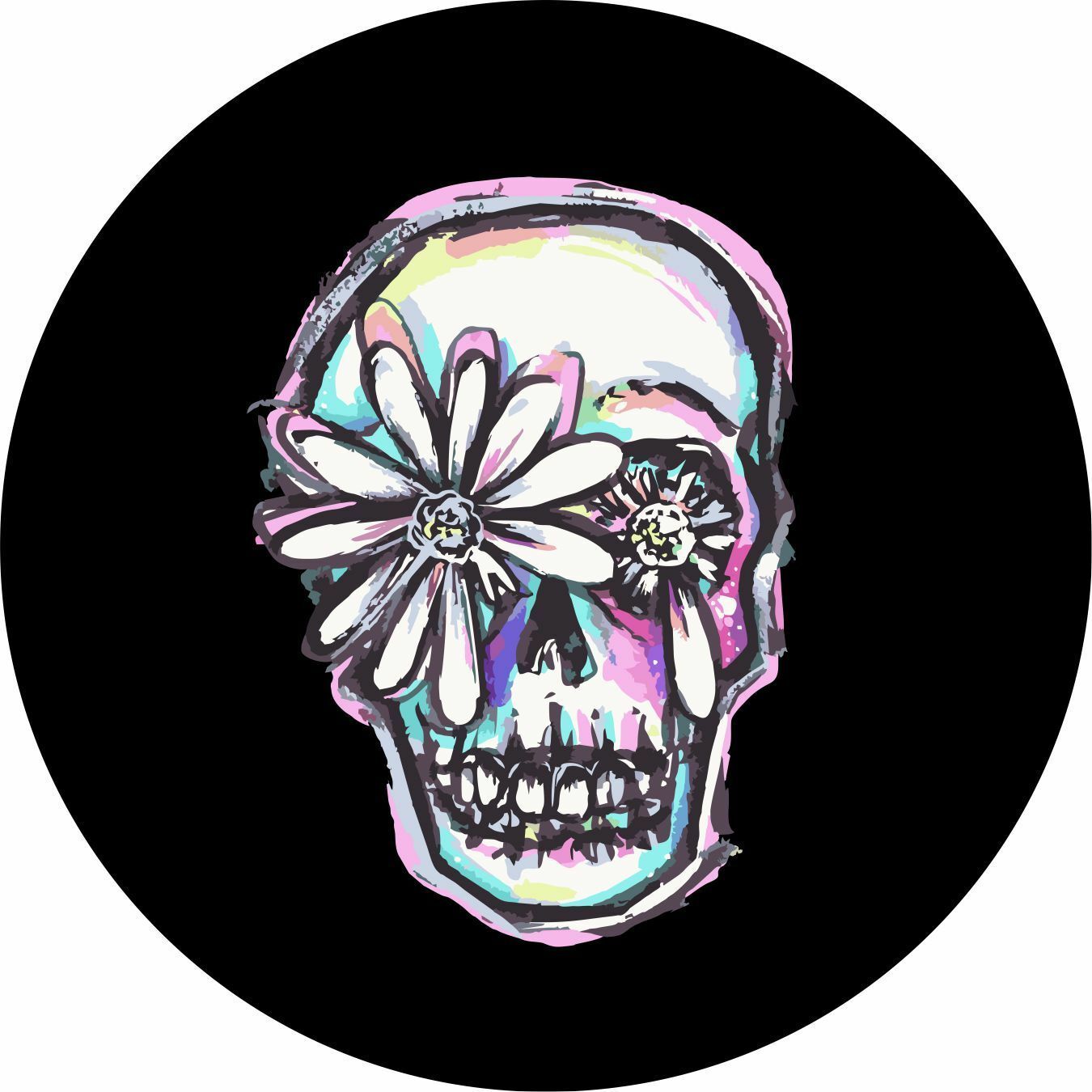 Daisy Flower Skull Spare Tire Cover ANY Size, ANY Vehicle,Trailer, Campe... - $113.80