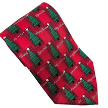 Hallmark Holiday Traditions Mens Neck Tie Silk Christmas Tree Holiday Red - £12.45 GBP