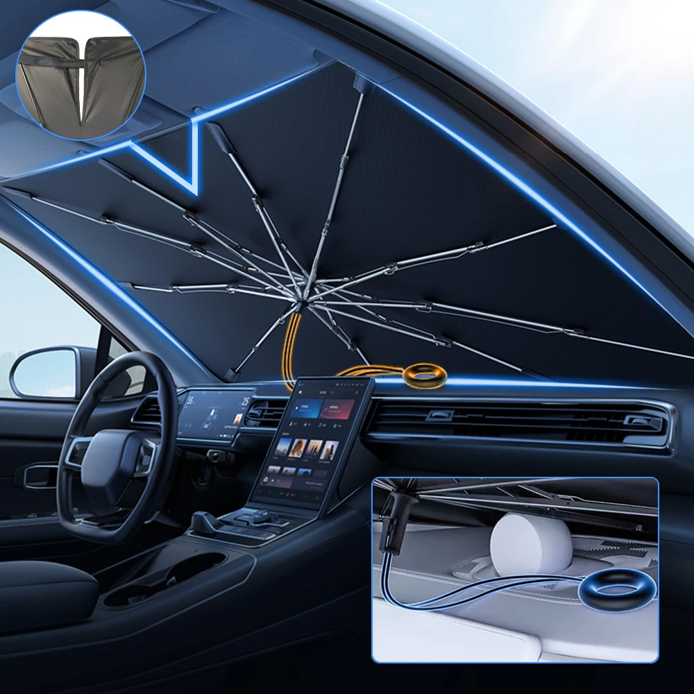 Car Sunshade Windshield Umbrella Ring Front Sun Shade Protector Parasol Foldable - £11.33 GBP+