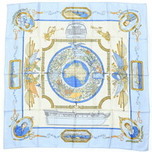 Hermes Scarf Le Geographe Silk 90 cm light blue Carre geography world map 35&quot; - £331.22 GBP