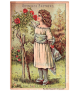 Victorian Trade Card 1880s Reynolds Brothers Shoes Lady Smelling Roses U... - £17.20 GBP