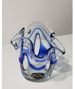 Jozefina Hand Made in Krosno Poland Hand Blown Small Blue Vase Candle Ho... - $94.76 CAD