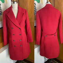 J CREW Vintage Y2K  4P Double Breasted Day Coat Wool Red 4 Petite Peacoat - $118.80