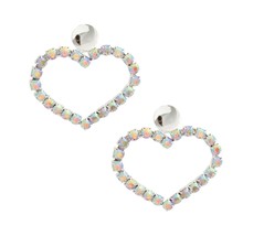 Valentine Day Heart Shape AURBO Crystal Wide Drop Silver Stud Statement Earrings - £26.53 GBP
